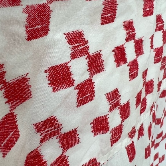 Madewell red and white patterned long sleeve collared pop over top size small - Picture 6 of 8